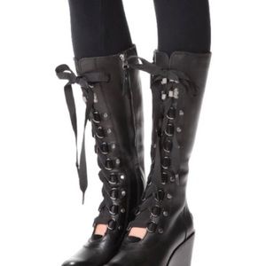 Sorel After Dark black leather tall lace up boot women’s size 9